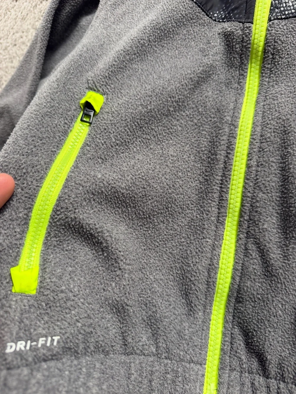 Nike Kids Gray Fleece Hoodie Jacket with Neon Accents
